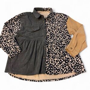 Babydoll Colorblock Corded Shacket Women’s XL Jacket Leopard Boho Western Spring